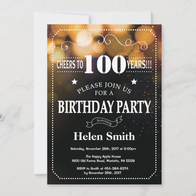 Parties scintillant Gold Invitation du 100e annive (Devant)