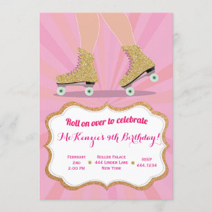 Parties scintillant Gold Roller Skate Invitations 