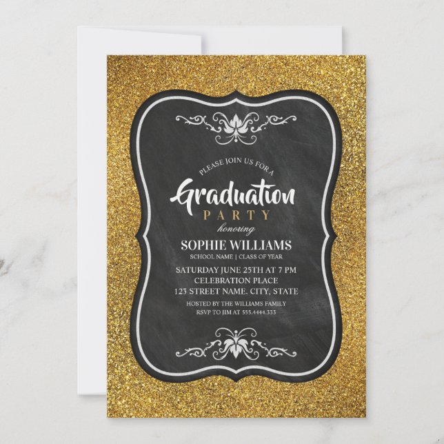 Parties scintillant Invitations De Graduation Noir (Devant)