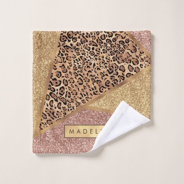 Parties scintillant Leopard de Motif  rouge Rose g (Gant de toilette)