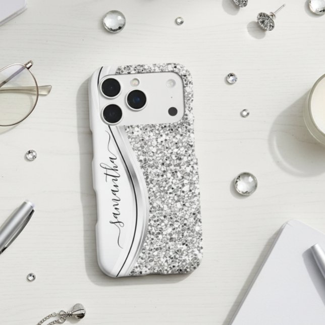 Parties scintillant métallique blanche Monogramme  (Créateur téléchargé)