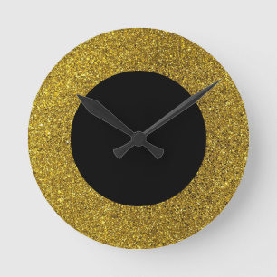 Parties scintillant moderne Noir et Or Horloge ron