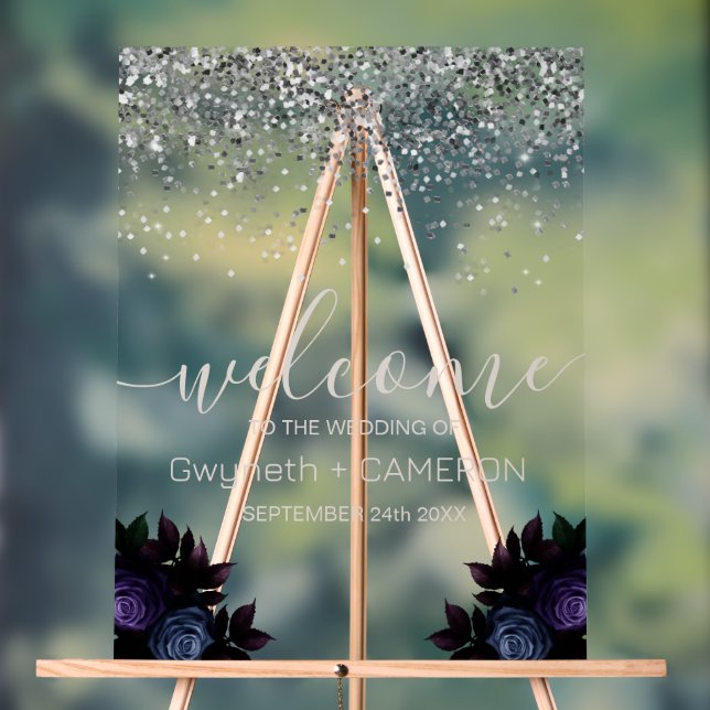 Parties scintillant Moody foncé Silver Navy Floral (Neutre)