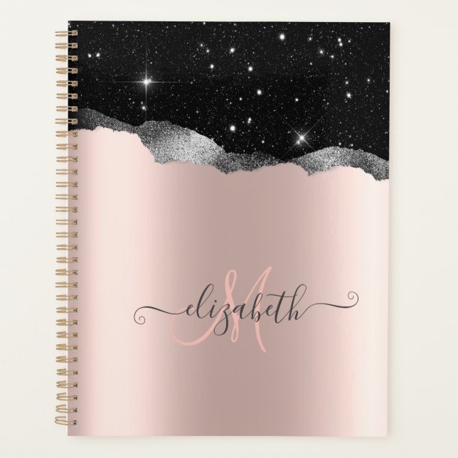 Parties scintillant Noire moderne Argent, Rose Mon (Devant)