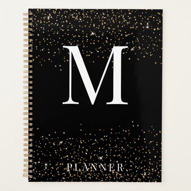 Parties scintillant noire Monogramme Glam moderne (Devant)