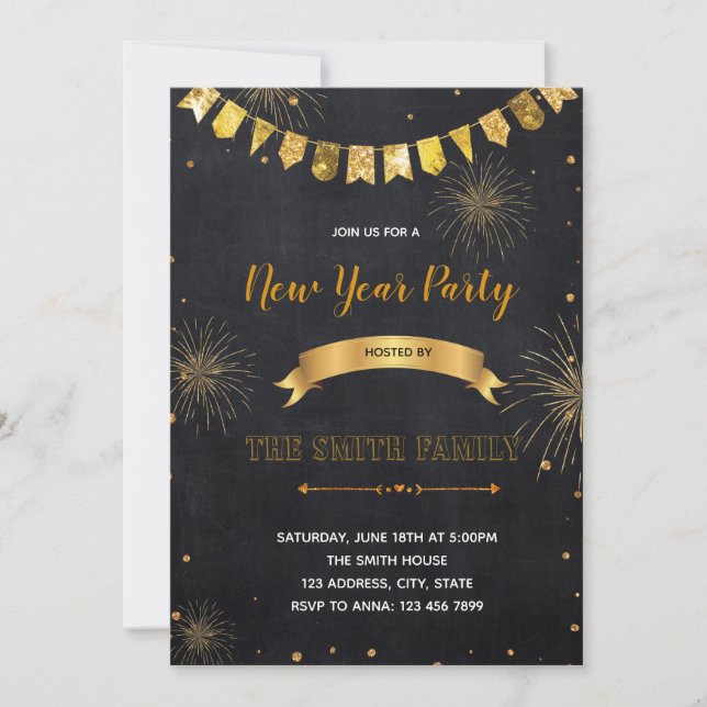 Parties scintillant Nouvel An Invitation (Devant)
