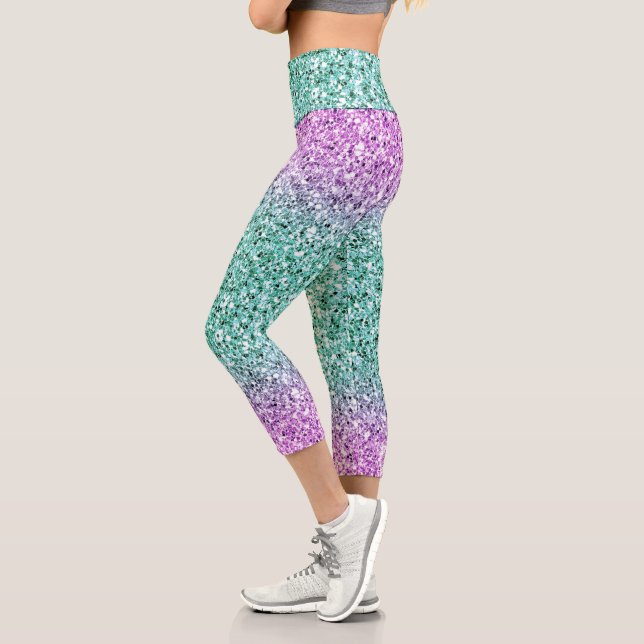Parties scintillant Ombre rose-vert Capri Leggings (Gauche)