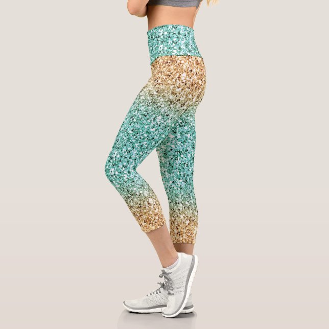 Parties scintillant Ombre Vert-Or Capri Leggings (Gauche)