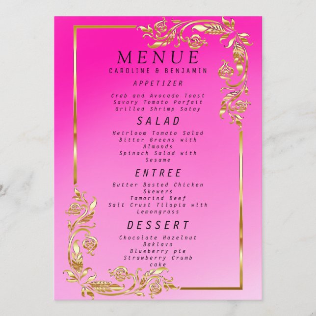 Parties scintillant or classique et rose - Menu (Devant)