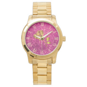 Parties scintillant Or de luxe rose Floral montre 