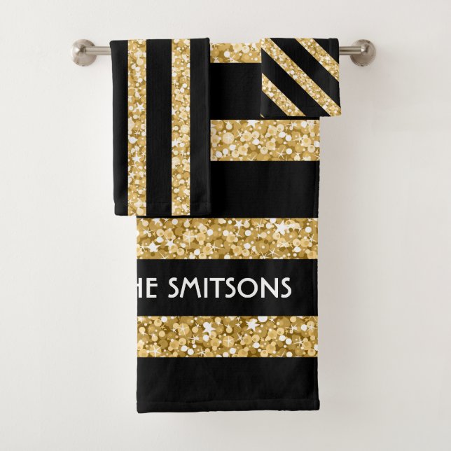 Parties scintillant Or Monogramme Et Bandes Noires (En situation)
