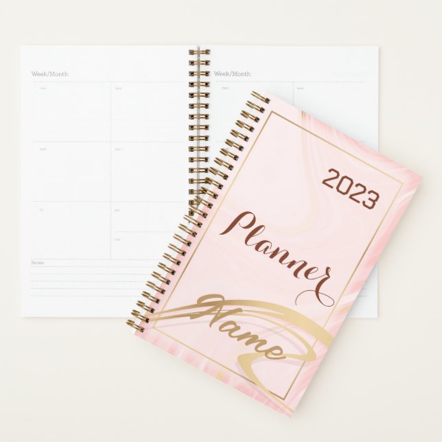 parties scintillant or rose nom monogramme 2023 pl (Devant avec enveloppe)