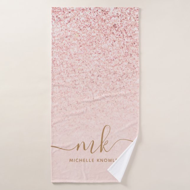 Parties scintillant or Rose tendance Initiales fan (Serviette de bain)