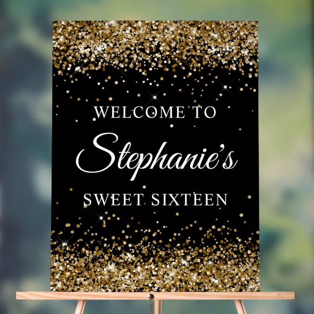 Parties scintillant or Sweet sixteen noir Bienvenu (Neutre)