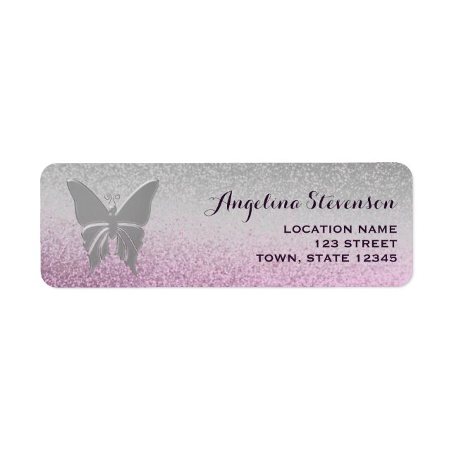 Parties scintillant papillon Argent et rose Adress (Devant)