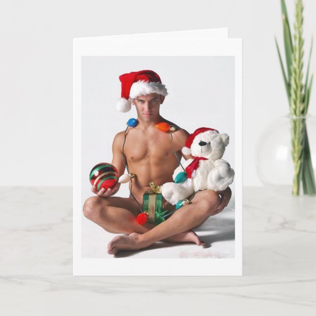 Parties scintillant Pride Gay Christmas Hunk Carte (Devant)