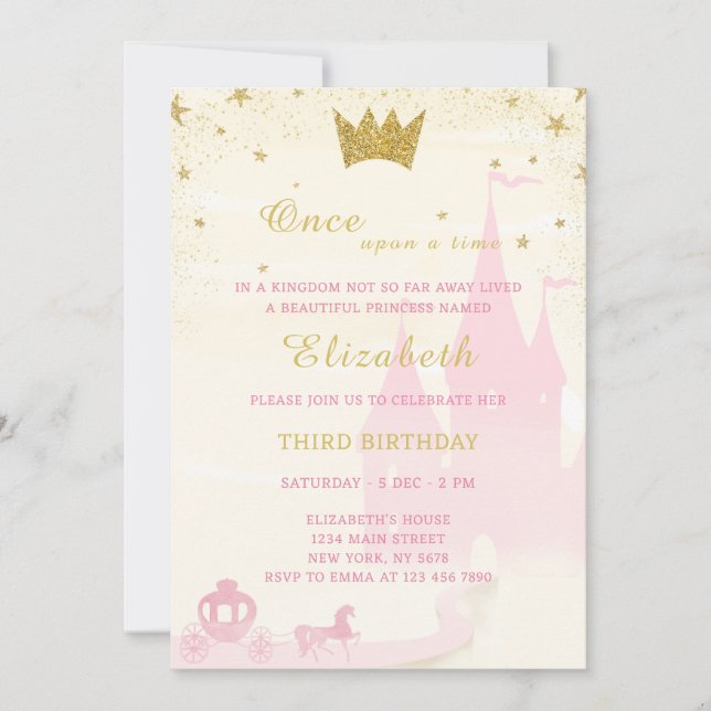 Parties scintillant Princesse Invitation d'anniver (Devant)