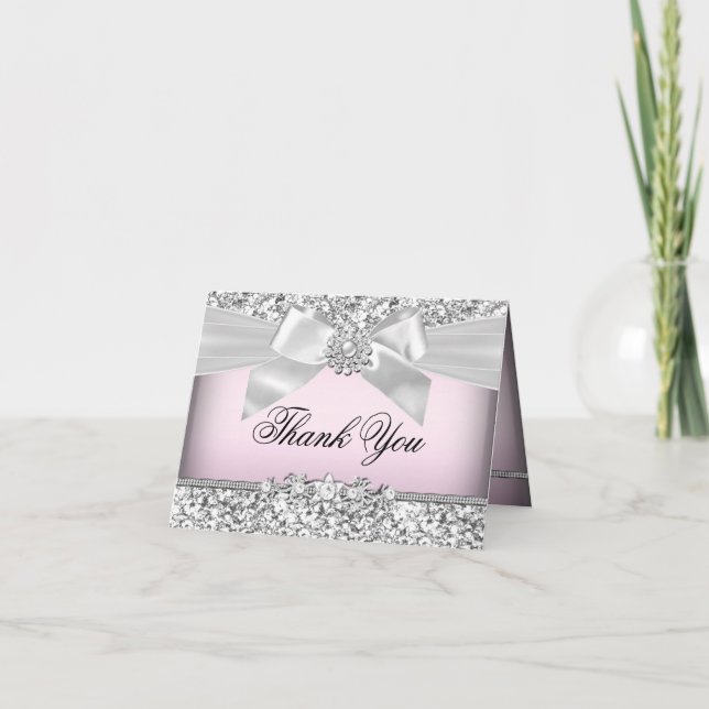 Parties scintillant rose argent et Carte de remerc (Devant)