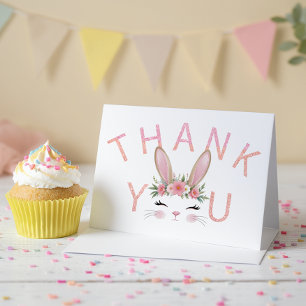 Parties scintillant Rose Bunny Floral Merci Cartes