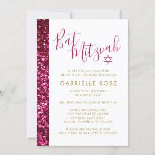 Parties scintillant rose chaud Invitation Bat mitz