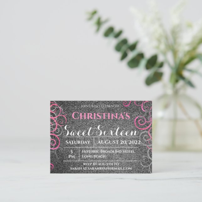 Parties scintillant rose et argent Invitation d'an (Debout devant)