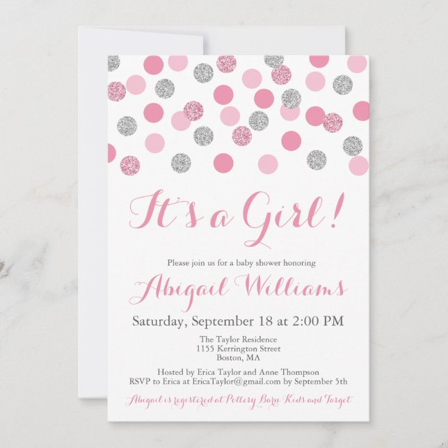 Parties scintillant rose et argent Invitations de  (Devant)