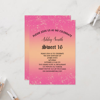 Parties scintillant rose et or doux 16 Invitation