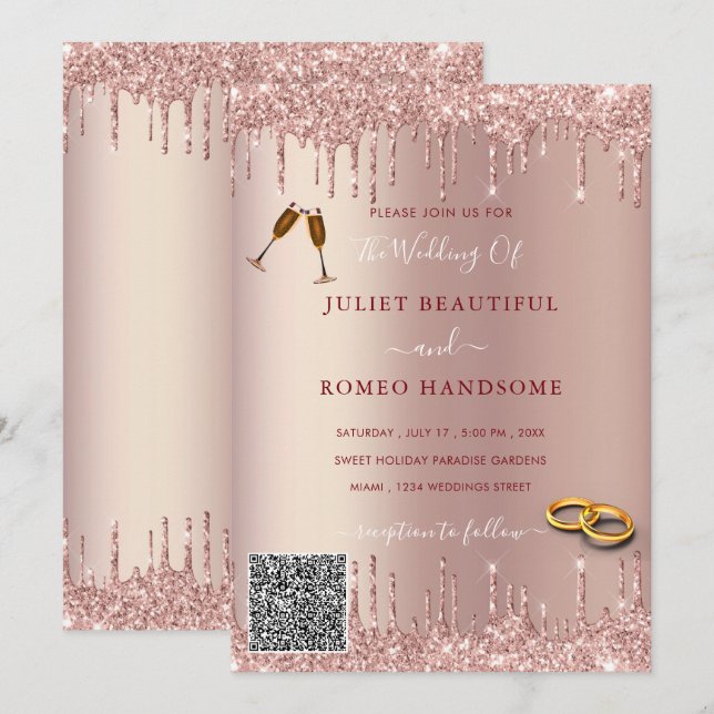 Parties scintillant rose Gold Votre Faire-part de  (Devant / Derrière)