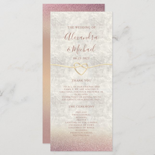 Parties scintillant Rose Gold Wedding Programme (Devant / Derrière)