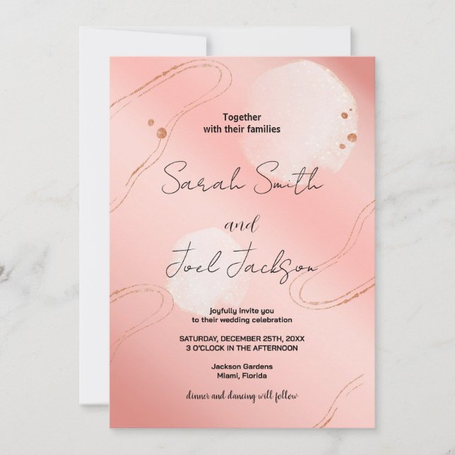 Parties scintillant rose mariage invitations (Devant)