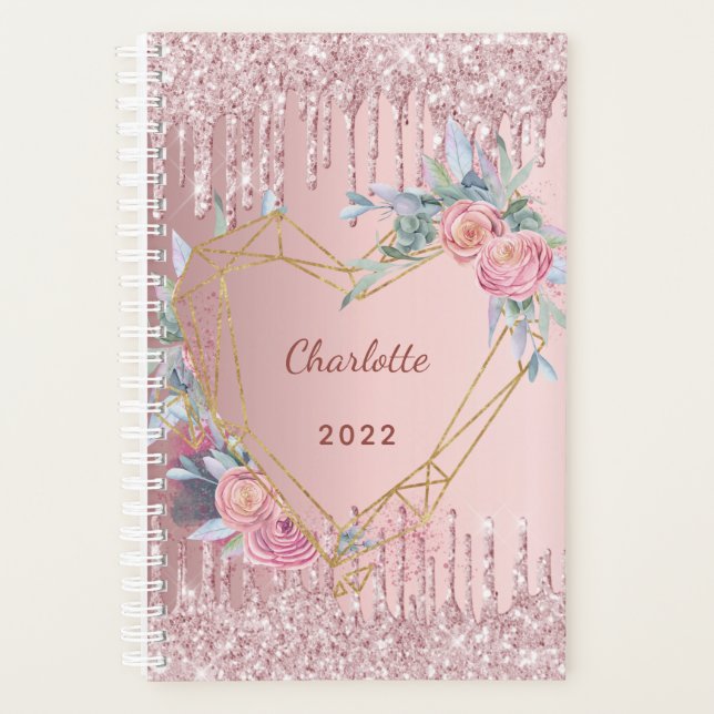 Parties scintillant rose or rose  floral monogramm (Devant)