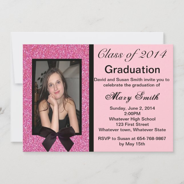 Parties scintillant rose photo Invitation de gradu (Devant)