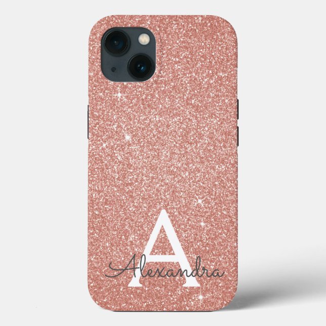 Parties scintillant Rose Rose Gold et Coque Monogr (Verso)
