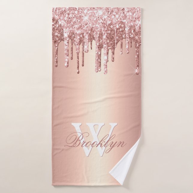 Parties scintillant rose Rose Or gouttes Monogramm (Serviette de bain)
