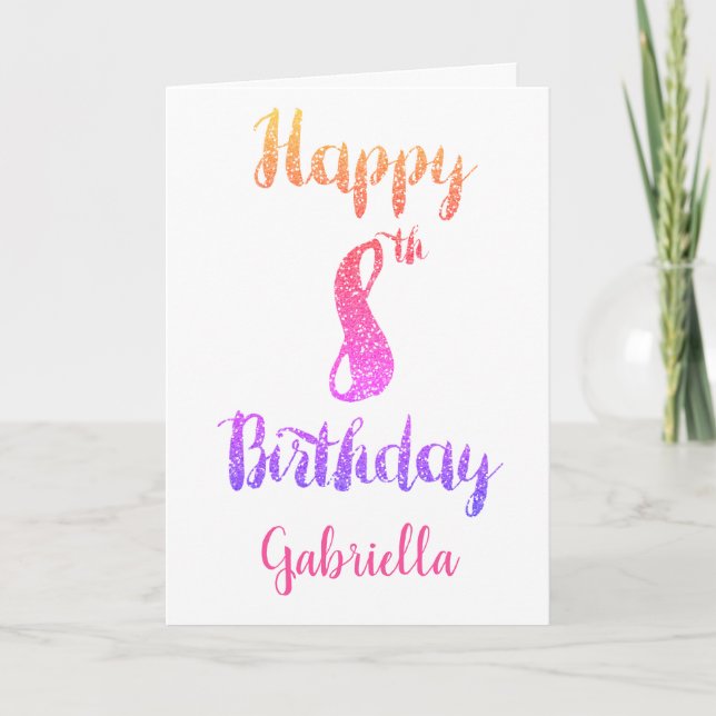 Parties scintillant rose violet 8e carte d'anniver (Devant)
