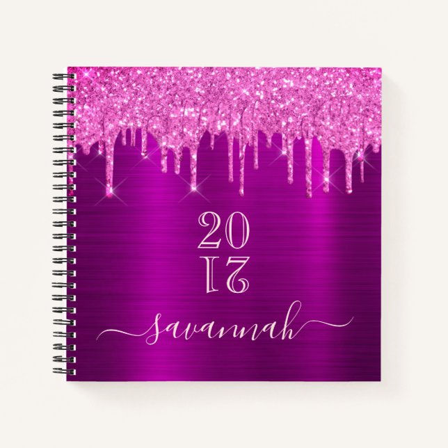 Parties scintillant rose violet monogramme journal (Devant)