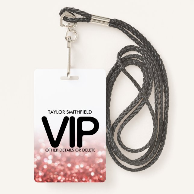 Parties scintillant rouge badge moderne VIP lanyar (Devant avec lanière)