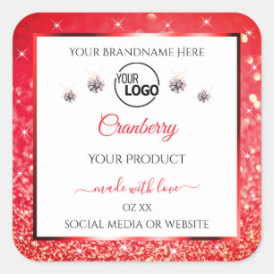 Parties scintillant rouge blanc Étiquettes Logo Rh