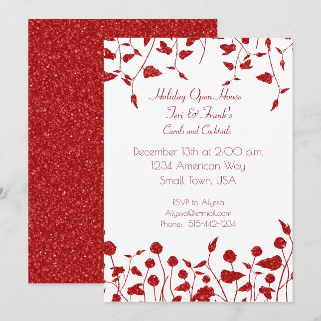 Parties scintillant rouge Bordure Noël Invitation (Devant / Derrière)