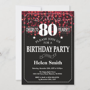 Parties scintillant rouge Invitation de 80e annive
