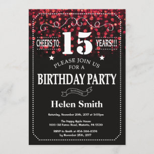 Parties scintillant rouge Invitation du 15e annive