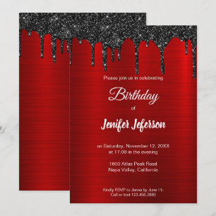 Parties scintillant rouge métallique Invitation d'