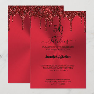 Parties scintillant rouge métallique Invitation d'