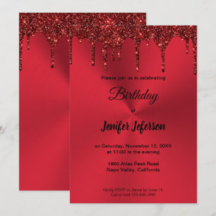 Parties scintillant rouge métallique Invitation d'