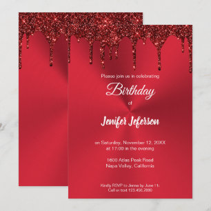 Parties scintillant rouge métallique Invitation d'