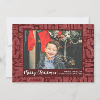Parties scintillant rouge Mots de Noël Carte photo
