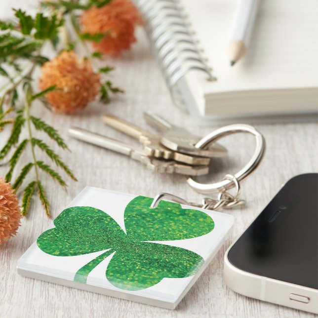 Parties scintillant Shamrock Porte - clé acrylique (Devant Droit)