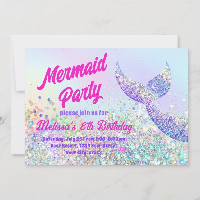 Parties scintillant sirène Anniversaire Invitation (Devant)