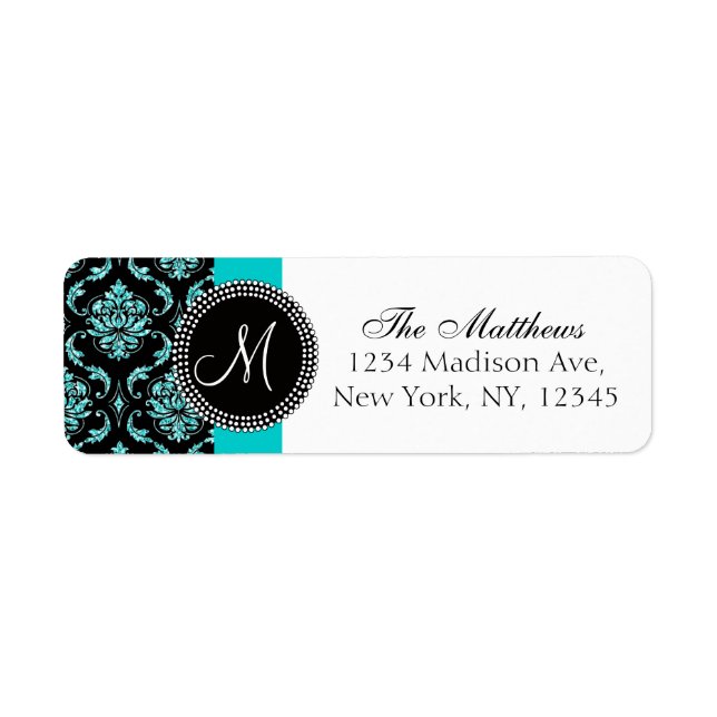 Parties scintillant Turquoise Damas Noir Monogramm (Devant)