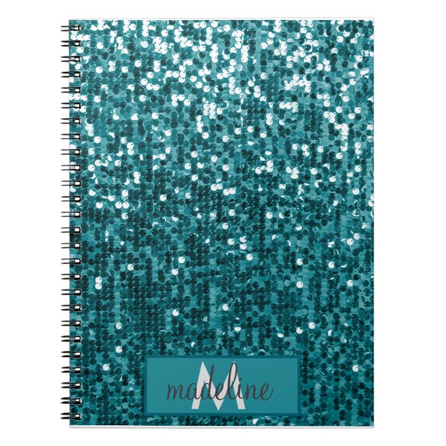 Parties scintillant Turquoise de monogramme Carnet (Devant)